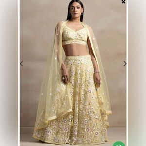 Indya Elegant Yellow Embroidered Lehenga Set